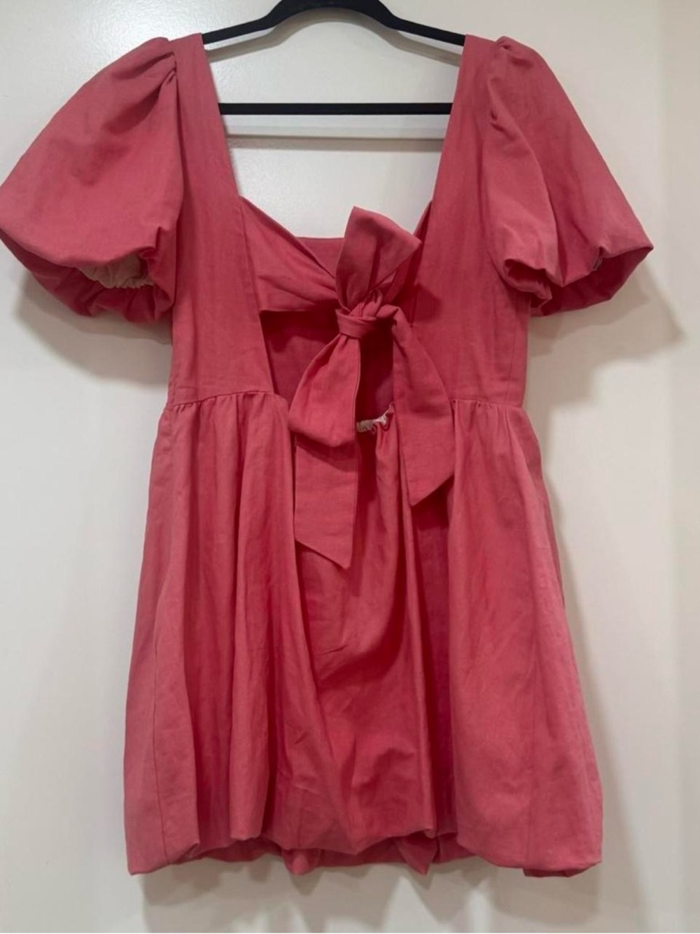 NWT Zara Linen Blend Short Sleeve Mini Dress Bow Size Large Coral Pink - Picture 2 of 9